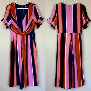 4Sienna striped jumpsuit ruffle sleeves small pink purple